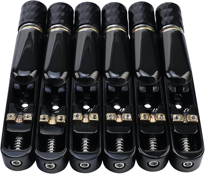 Pack of 6 Individual Single Tubular Fixed Bridge 6 String Electric Bass Bridge for Headless 6-string Bass Replacement Parts （Conductive Black）