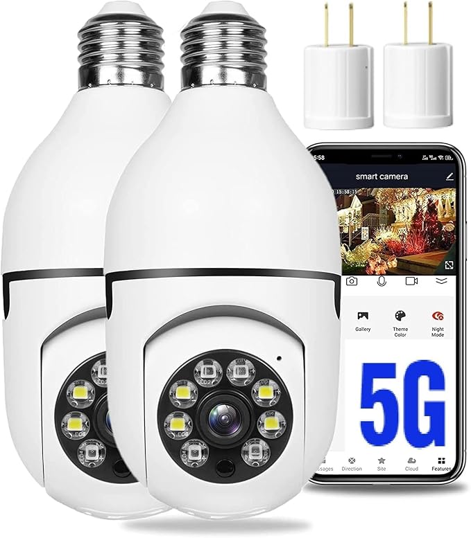 2PCS 360 Degree Security Cameras Wireless Outdoor, 2.4GHz & 5GHz WiFi Light Bulb Camera, 1080p Indoor for Home Camera System, Motion Detection, Two-Way Audio (2PCS)