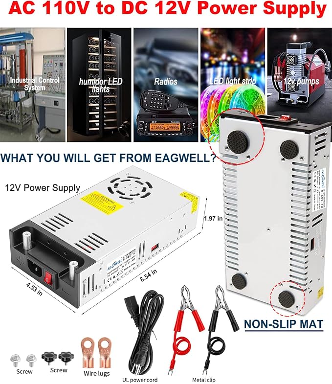 EAGWELL New Version 110V to 12V Converter 12V Power Supply 360W 30A | Universal Switching DC Power Supply for RV, Pump, LED Strip, LCD Monitor,Diesel Heater,3D Printer,CCTV,Computer Project