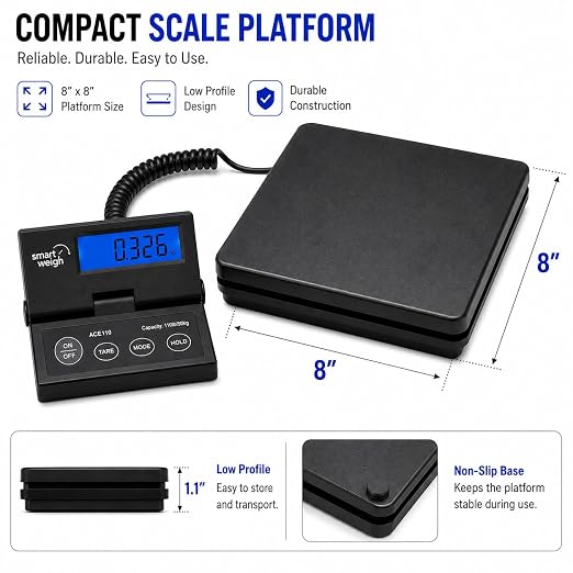 Smart Weigh Digital Postal Shipping Scale, 110lb/50kg to 0.1oz/2g Precision, Hold Function, Separate Wall-Mount Screen, AC Adapter & Batteries Included