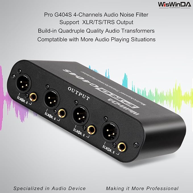 4Channels Pro G404s XLR/TS/TRS/1/4" Passive Hum Eliminator Direct Box for Audio Equipments Ground Loop Isolator Noise Filter for Different Audio Systems Using (Pro G404S)
