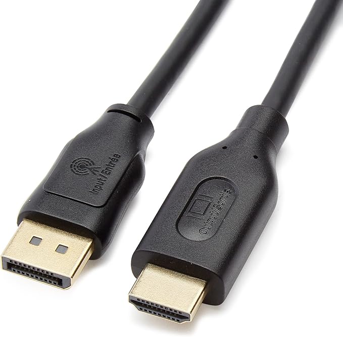 Amazon Basics DisplayPort to HDMI Cable, Uni-Directional, Gold-Plated, Video and Audio, 6 ft, Black, Case of 52
