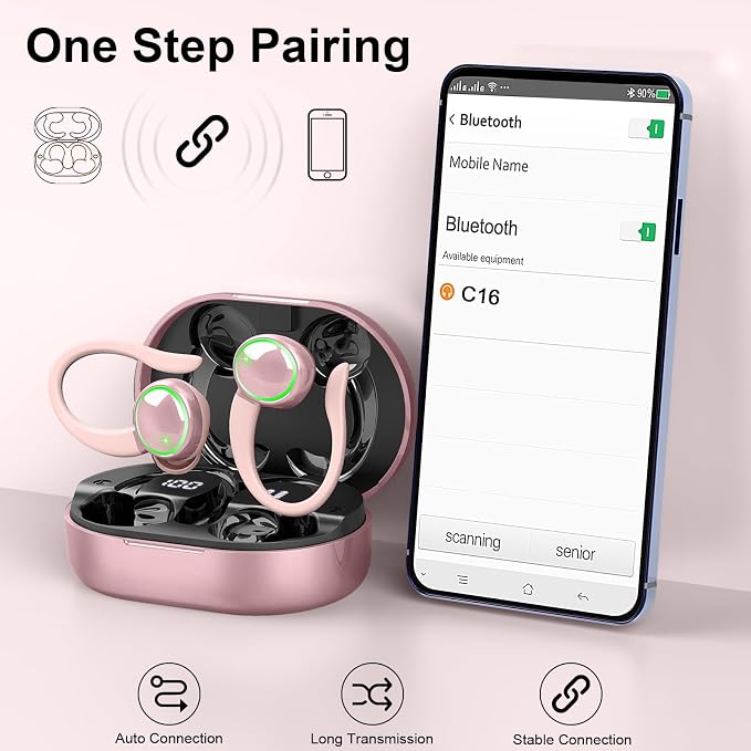 Matast Wireless Earbuds, Bluetooth Headphones Sports, Deep Bass Fitness Earphones Gym Running, Playback Over-Ear Buds with Noise Cancelling Mic, IP7 Waterproof