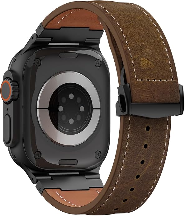 Vintage Genuine Leather Band for Apple Watch Ultra 49mm (2026 Upgrade), Rugged Replacement Strap Compatible with iWatch 46mm 45mm 44mm - for Men Women, Fit Ultra3/2/1, SE 3/2/1, Series11 10/9/8/7/6/5/4