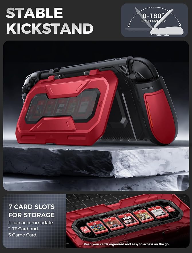Mumba Dockable for Nintendo Switch 2 Case with Flip Stand, [Titan] Ergonomic Switch 2 Grip Protective Cover Holds 5 Game Cards & 2 TF Cards TPU Accessories and Quick-Release Joy-Con Design (Ruddy)