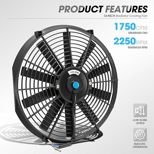 DNA Motoring 14 Inch High Performace Electric Cooling Slim Radiator Fan with Mount Kit, Black, 2PCS, RAF-14+FMK-X2