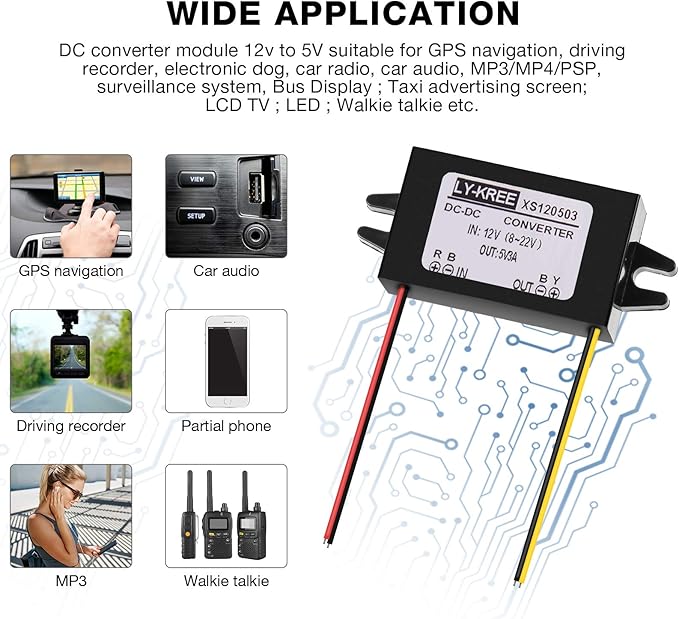 Weewooday 8 Pieces Direct Current Converter 12v to 5v 3a 15w Buck Converter Module, Reduced Voltage Regulator Car Power Output Power Adapter, Wire Interface