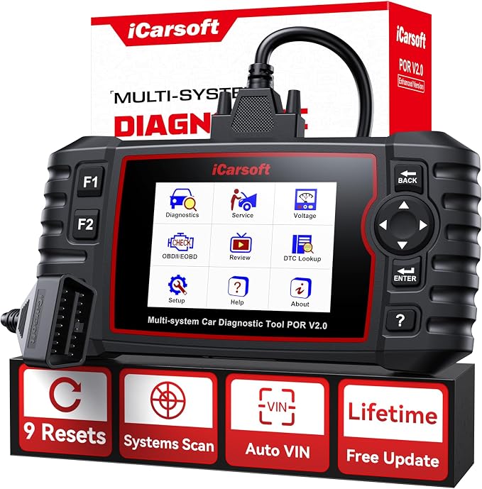 iCarsoft OBD2 Scanner for Porsche/BMW/Mini, POR V2.0 Enhanced Version 2-IN-1 In-depth Diagnostic Tool 9 Reset, Full Systems Car Code Reader OIL/TPMS/BMS/EPB/BLD/SAS/DP- F/ETC/INJ/Auto VIN Battery Test