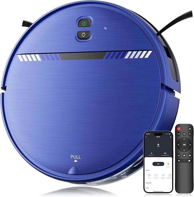 MANVN Robot Vacuum and Mop Combo for Pet Hair, Robotic Vacuum for Hard Floors and Carpets, 2.87'' Ultra-Slim, with 3D Obstacle Avoidance, Wi-Fi/App/Voice Controlled, Self-Charging