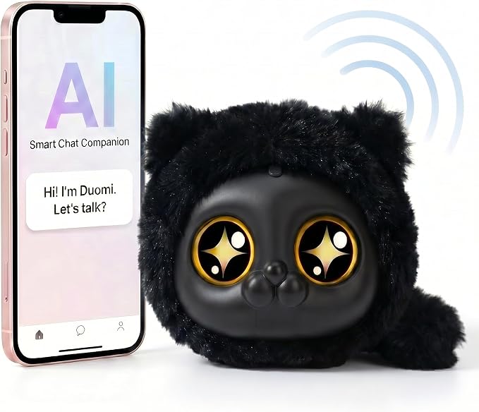 AI Robot Companion, Interactive Plush Talking Toy with Smart Voice Response,Emotional Support Robot for Kids 14+ and Adults, Conversation Pal, Storytelling Robot Pet, Birthday Gift (Black)