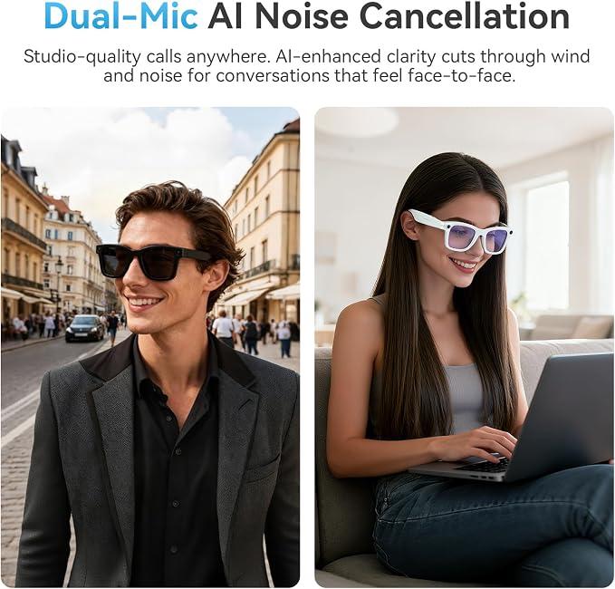 AI Smart Glasses with Camera and Bluetooth,8MP 2K HD Camera Glasses,AI Voice Control,AI Photo Recognition and Translation,Smart Anti-Blue Light Glasses,IP67 Waterproof for Driving,Outdoor,+2 Lenses.
