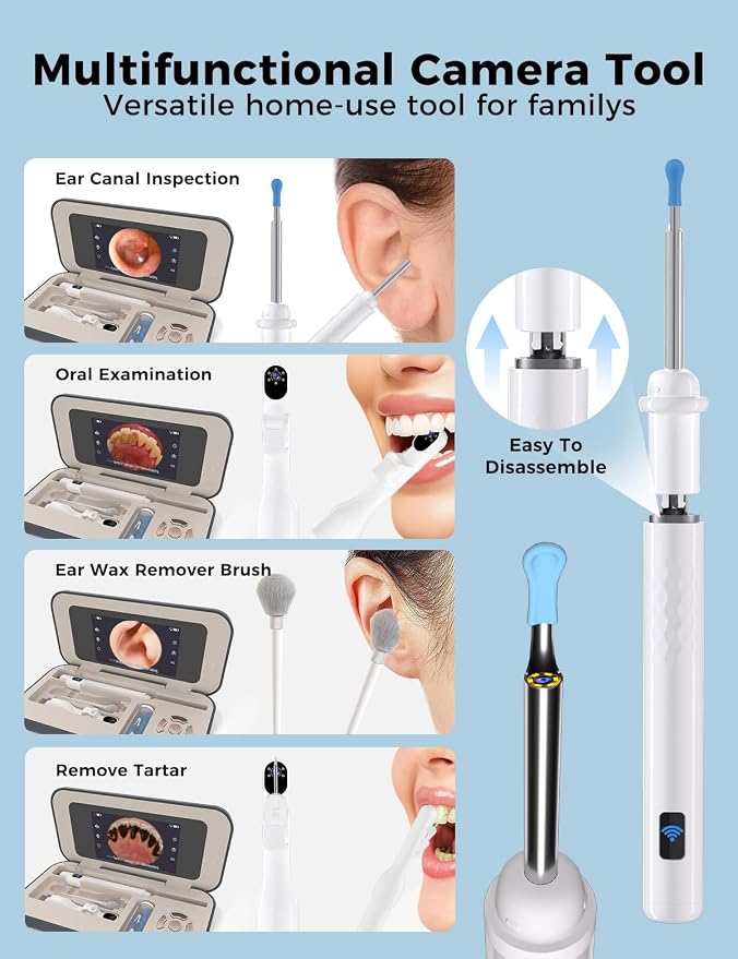 Sofbunny A03 Ear Wax Removal Tool Camera with Screen, Ear Cleaner with 1080P HD Camera, 3 in 1 Ear Cleaning Tool with 10 Replacement Tips,Earwax Remover Kit for Kids & Adults,Otoscope with LED Lights