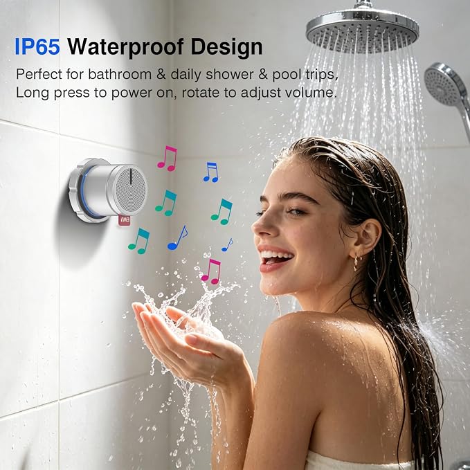 EWA Shower Speaker ,Magnetic Volume Knob Bluetooth Speaker with Phone Stand,Metal Portable Wireless Mini Speakers Waterproof ,for Bathroom Gym Home Kitchen,Birthday Gifts for Adults Teens
