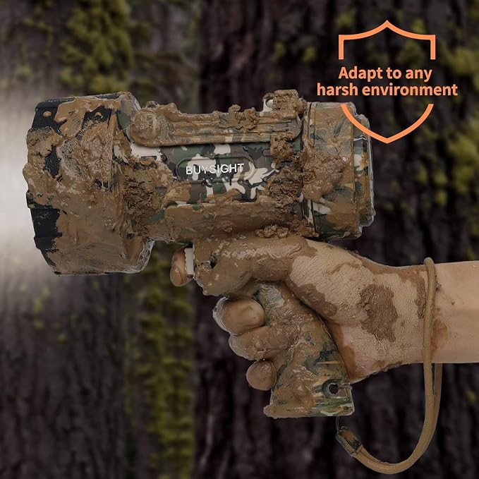 BUYSIGHT Rechargeable Spotlight Flashlight, TURE 1600 high lumens Hand held Spotlight Waterproof Flashlight Hunting floodlight with red Filter(Camouflage Green-COB)