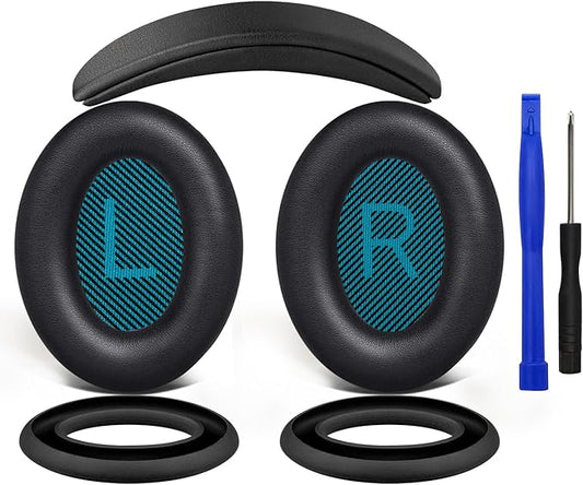 SOULWIT Replacement Kit for Bose QuietComfort 25 (QC25), Ear Pads Cushions + Headband + Earpads Cover - Black