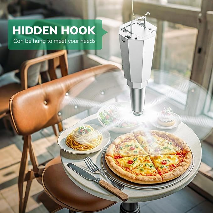 4-Pack Rechargeable Fly Fans for Tables Up to 10-Hour Working Time, Indoor Outdoor Mute Food Fans to Keep Flies Away, Retractable Table Fans with Hook for Home Restaurant Party Picnic Patio, Silver