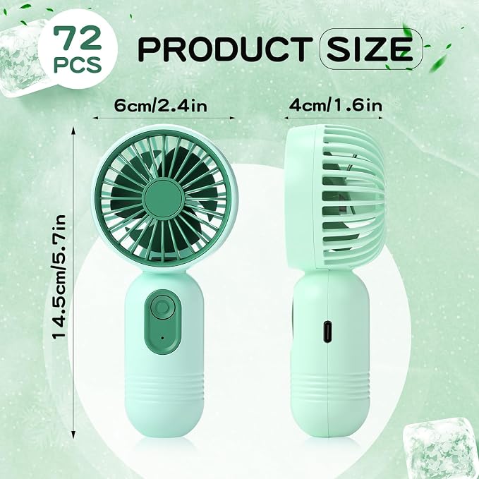 Rossesay 72 Pcs Mini Portable Fan Bulk Cute Handheld Lightweight Small Little Personal Hand Eyelash Fan 3 Speeds USB Rechargeable for Women Men Indoor Outdoor Makeup Travel (Green)