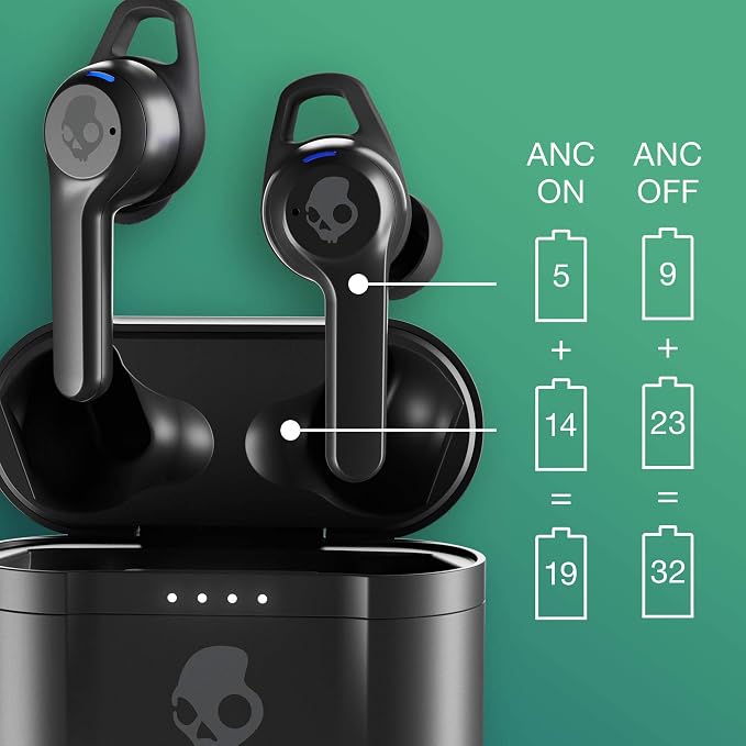 Skullcandy Indy ANC in-Ear Noise Canceling True Wireless Earbuds, 32 Hour Battery, Microphone, Works with iPhone Android and Bluetooth Devices - Black