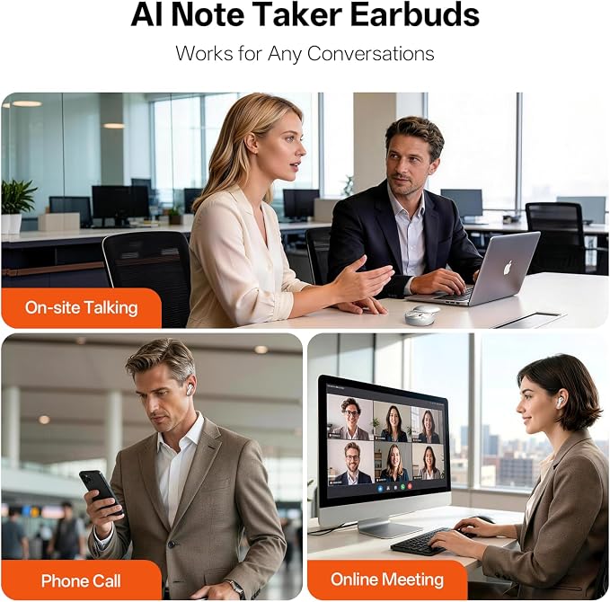 RecDot Voice Recorder Earbuds: Professional AI Note Taker for Meetings, Calls & Lectures. Transcribe & Summarize, 78 Languages, 48dB Hybrid ANC AI Assistant for Deep Work, AES-256 Secure, Silver