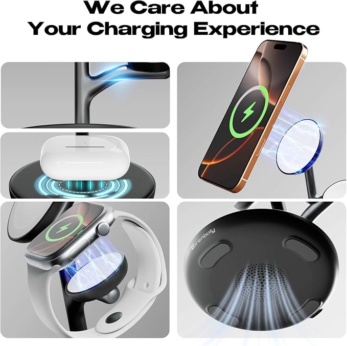 3 in 1 Charging Station for Apple,Fast Magnetic Wireless Charger for Multiple Devices iPhone 16/15/14/13/12,for Airpods and Apple Watch Magsafe Charging Dock Stand
