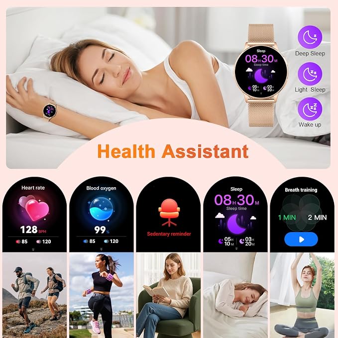 Jugeman Smart Watches for Women, Fashion Womens Watch for Daily Wear with Step Heart Rate Sleep Tracking, IP68 Waterproof Lightweight Wrist Smartwatch for Work Travel Fitness, Gifts for Women (Gold)