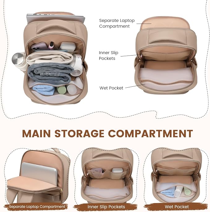 GOLF SUPAGS Lunch Backpack 16 Inch Laptop Backpack with Insulated Cooler Lunch Box Food Bag for College Work Camping Picnics (Champagne)