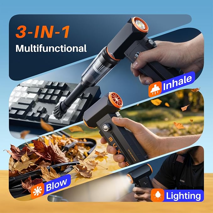 MUXNW Compressed Air Duster 130000RPM, Cordless Rechargeable Electric Air Duster & Vacuum 2-in-1, 100-Speed Display, 8000mAh Battery, USB-C Fast Charging, for PC, Home, Car Interior