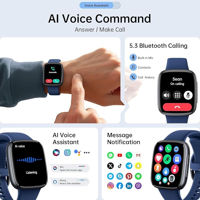 Quican Smart Watches for Men Women, 1.85" HD AMOLED Smart Watchfor iPhone & Android, 12-Day Battery, 3ATM Waterproof,Bluetooth Calls/Messages, Health Monitor, 120+ Sports ModesFitness Watch, 2 Bands