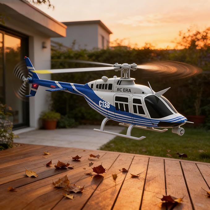 C138 206 Remote Controlled Helicopter Aircraft Plane Drone RC Heli Single Rotor No Ailerons 6CH 6-Axis Gyroscope Altitude Hovering W/Optical Flow Localization 2Battery for Adults Beginners (Blue ）