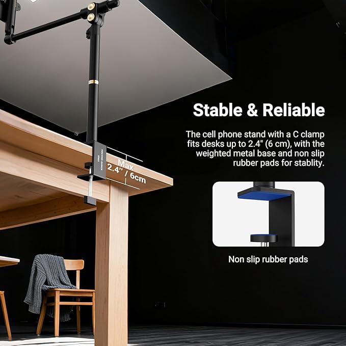 NEEWER Basics Overhead Phone Mount Holder Stand, Metal Desk Tripod Camera Rig Compatible with iPhone Android Samsung for Cooking Makeup Drawing Vlogging Live Streaming Filming Video Recording, ST013