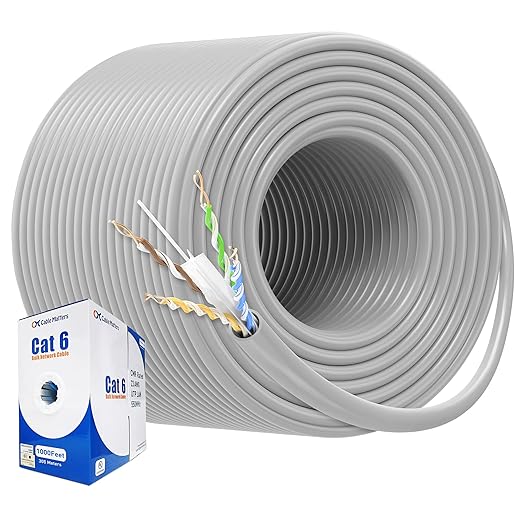Cable Matters [UL Listed] 10Gbps in-Wall (CM) Rated 23AWG Bare Copper Cat 6 Cable - 1000ft, Solid, UTP Cat6 Bulk Ethernet Cable, Cat6 Ethernet Cord, Gray