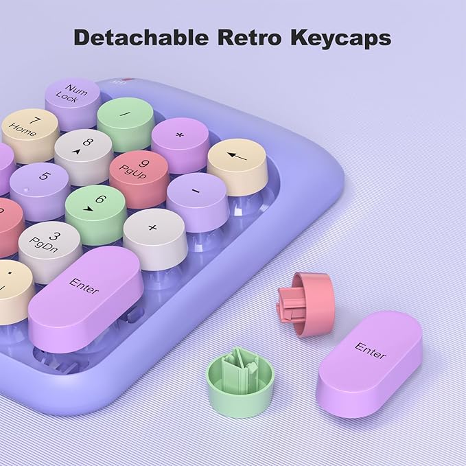 MOFII Wireless Number Pads - Purple Numeric Keypad 18 Keys USB 2.4G Round Keycap Colorful Extensions Keypads, Financial Accounting Portable Numpad 10 Key for Laptop/PC/Notebook/Surface Pro