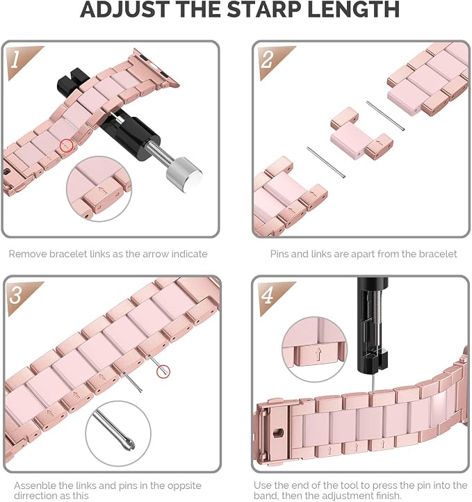 Wearlizer Rose Pink Compatible with Apple Watch Band 38/40/41/42mm Womens Replacement, Stainless Steel Strap Fashion Resin Wristband Sleek Metal iWatch Series 11 10 9 8 7 6 5 4 3 SE/Ultra 3 2 1