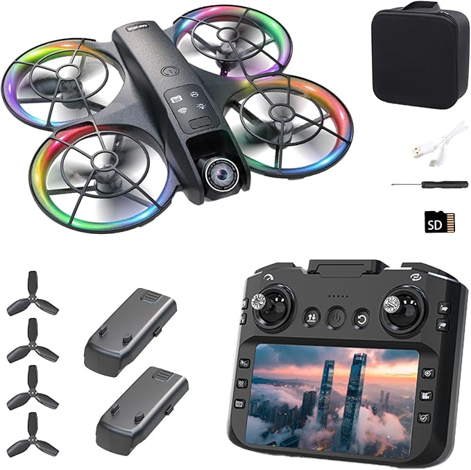 Big-Size K200 Max Drone with 4.8-Inch Screen Controller with SD Card, Two-batteries, Brushless Motor, Optical Flow Positioning, with Black Outdoor Carrying Case.