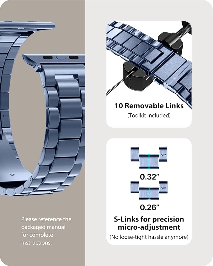 Fullmosa Metal Band Compatible with Apple Watch Bands 41mm 40mm 38mm, iWatch Band with Case for Apple Watch Series 9 8 7 6 5 4 3 2 1 SE3/2/1, Blue Grey
