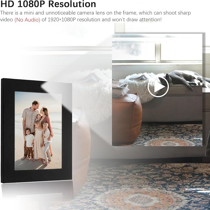 HD 1080P Hidden Spy Security Camera Picture Frame, No WiFi Needed Indoor Security Camera, Battery Powered Indoor Hidden Spy Camera for Home with Loop Recording, Motion Detection (Doesn't Record Sound)