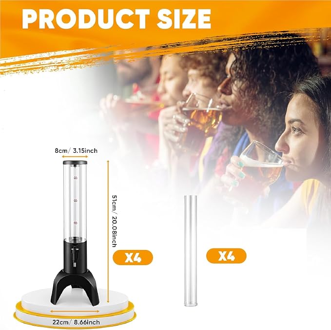 Baderke 4 Pcs Drink Tower Mimosa Tower Dispenser with Ice Tube Tabletop Beer Dispensers Liquor Juice Margarita Tower Beverage Dispensers for Home Bar Party(Black, 1.5 L)