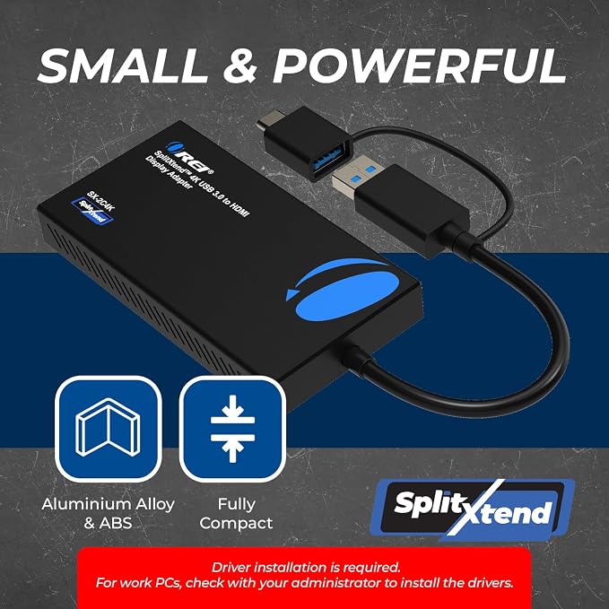 OREI SplitExtend 4K HDMI Splitter Extended Display for Dual Monitor - Multi-Monitor Display 3 Separate Screens - USB A & USB-C Adapter to HDMI 2.0, 4K@60hz, DisplayLink Driver MacOS, Windows