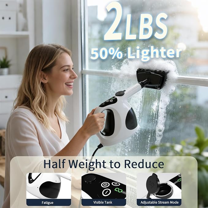 Handheld Steam Cleaner for Home – 3s Instant Heat-Up, Lightweight, and Easy Refill – Portable Steamer for Grout, Furniture, Kitchen, and More(White)
