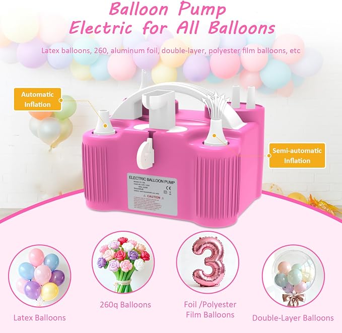 4-in-1 Balloon Pump Electric Balloon Pump Inflador De Globos Electrica Sports Balls Pump for All Balloons Latex Foil 260q Mylar Balloon, Air Cushion Pool Float Yoga Ball Inflator Balloon Machine