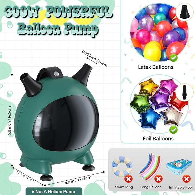 Togvu Balloon Pump Electric, Portable Balloons Inflator Air Pump with 2 Nozzles, Small Balloon Blower Machine 600W for Latex Garland Arch and Foil Balloons