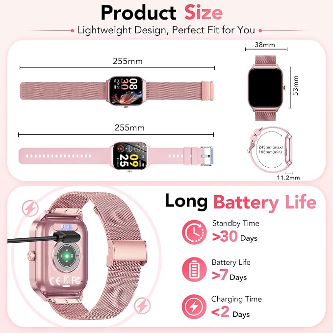 Smart Watch for Women, Answer/Make Call/AI Voice,1.85" HD Smartwatch for iPhone/Samsung/Android, 120+ Sport Modes Fitness Tracker with Heart Rate/Sleep Monitor,IP68 Waterproof (2 Bands)