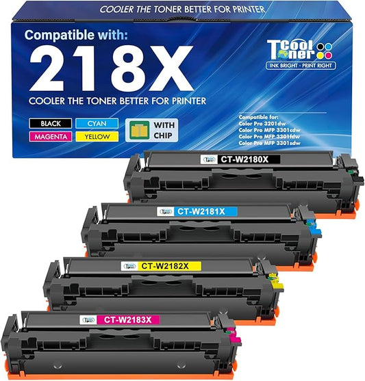 218X Toner Cartridges 4 Pack 218 3301fdw 3201dw 3301 218A Compatible for HP 218X 218A Color LaserJet Pro MFP 3301cdw 3301sdw Printer Ink Set W2180X High Yield with Chip (Black Cyan Yellow Magenta)