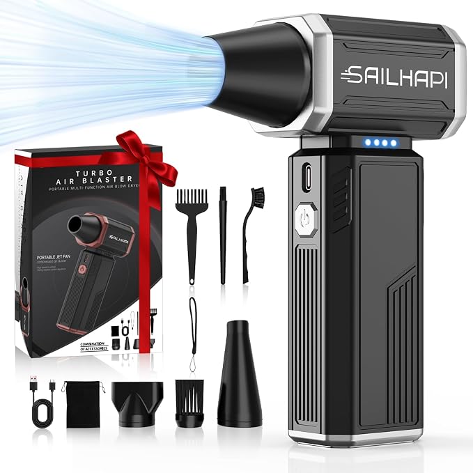 Powerful Turbo Fan 300000RPM, Handheld Office Duster Blower Replaced Can of Air, Rechargeable Durable Fan Cleaner for PC Gamers, Barber, Carpenter, Laptop, Computer Accessories & Snow Removal