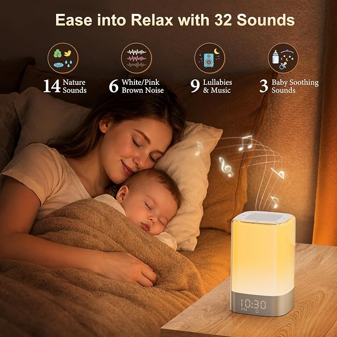 Sound Machine with 32 Soothing Sounds, Alarm Clock, White Noise Machine, Night Light, Bluetooth Speaker, App Control, Timer, Alarm Clock for Bedroom Kids, Birthday Gifts for Women Teen Girls Boys Mom
