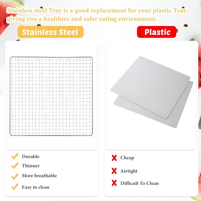 Baderke 13 x 12 Inches Dehydrator Trays Compatible with CP267-FD Only Stainless Steel Dehydrator Drying Mesh Screens Stainless Steel Tray for Drying Fruit Food(4 Pcs)