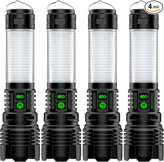 Hoxida Camping Lanterns Flashlight Rechargeable High Lumens- 2000 Meters Long Beam Super Bright LED Flashlight, Waterproof Camping Tent Lights 5 Modes, Zoomable Handheld Flashlight Lantern 4pcs
