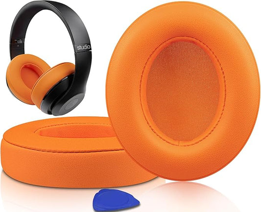 SoloWIT Replacement Ear Pads Cushions for Beats Studio 2 & Studio 3 Wired & Wireless Headphones, Earpads with Soft Protein Leather, Noise Isolation Memory Foam, Added Thickness - Orange