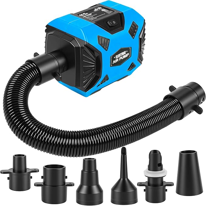 600W Electric Air Pump for Inflatables, High Power Air Mattress Pump with 6 Nozzles, Quick Inflate & Deflate Air Pump for Pool Floats, Vacuum Storage Bags, Swim Rings, Inflatable Toys
