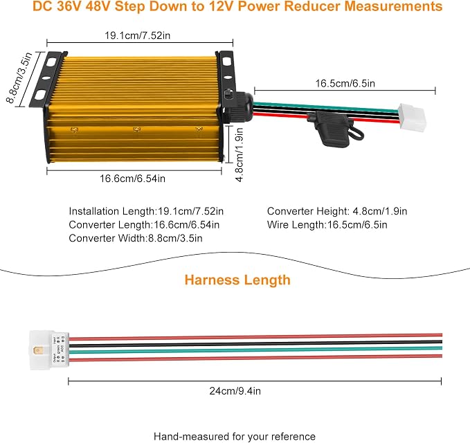 12V 30A 360W DC-DC 96V 84V 72V 60V 48V 36V to 12V high-Power Converter Voltage Reducer, Suitable for Golf carts, LED Lights, and 12V Equipment(36V-96V)